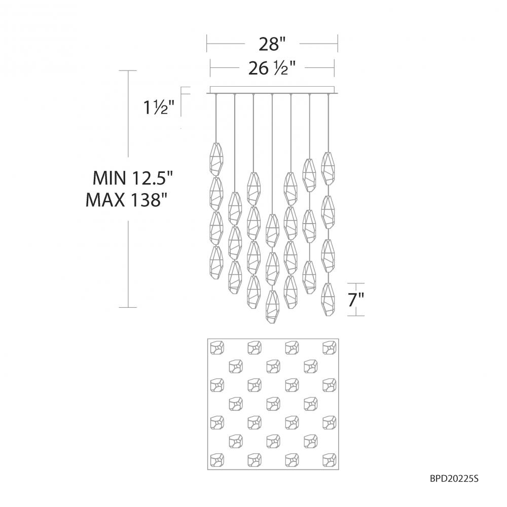 Martini 25 Light 120-277V Multi-Light Pendant (Square Canopy) in Black with Clear Optic Crystal