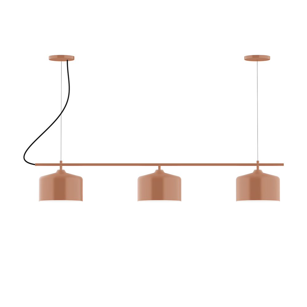 3-Light Linear Axis Chandelier with Cool Tweed Fabric Cord, Terracotta