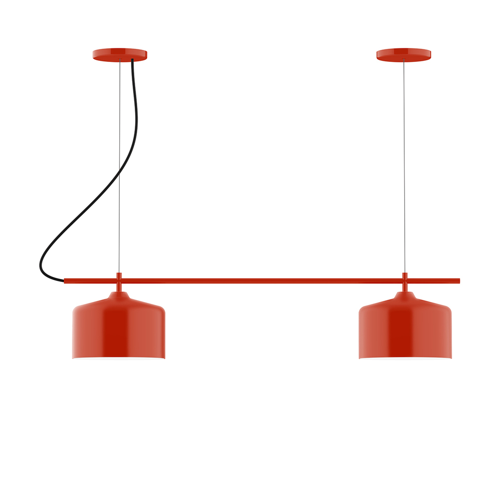 2-Light Linear Axis Chandelier with Polished Copper Fabric Cord, Vermillion