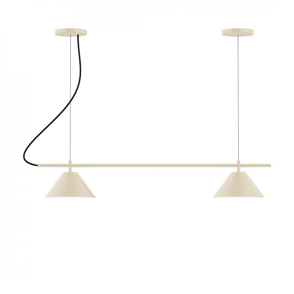 3-Light Linear Pinnacle LED Chandelier with Red and White Zigzag Fabric Cord, Forest Green