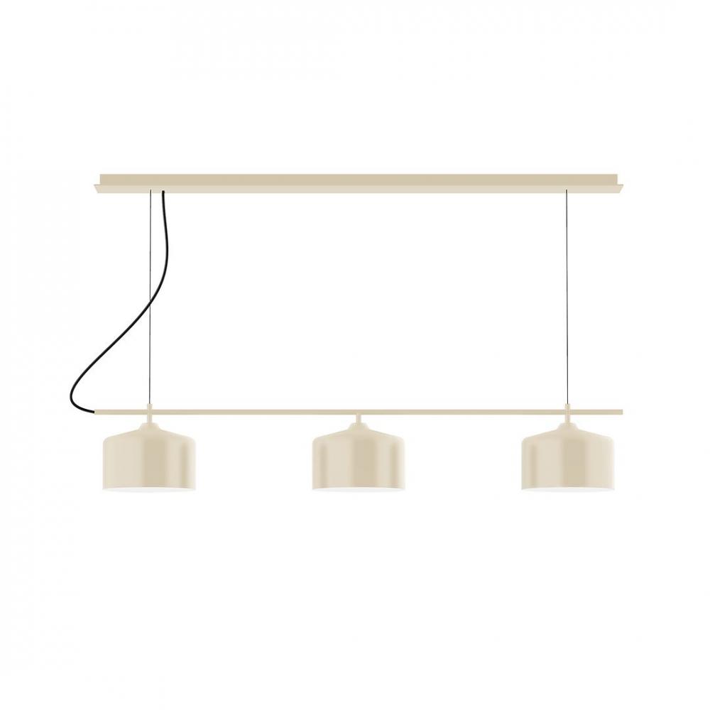 3-Light Linear Arcade LED Chandelier with White Fabric Cord, Terracotta