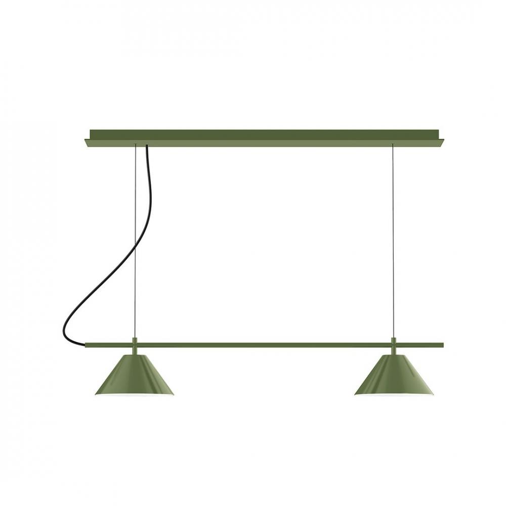 2-Light Linear Nest LED Chandelier with White Fabric Cord, Fern Green