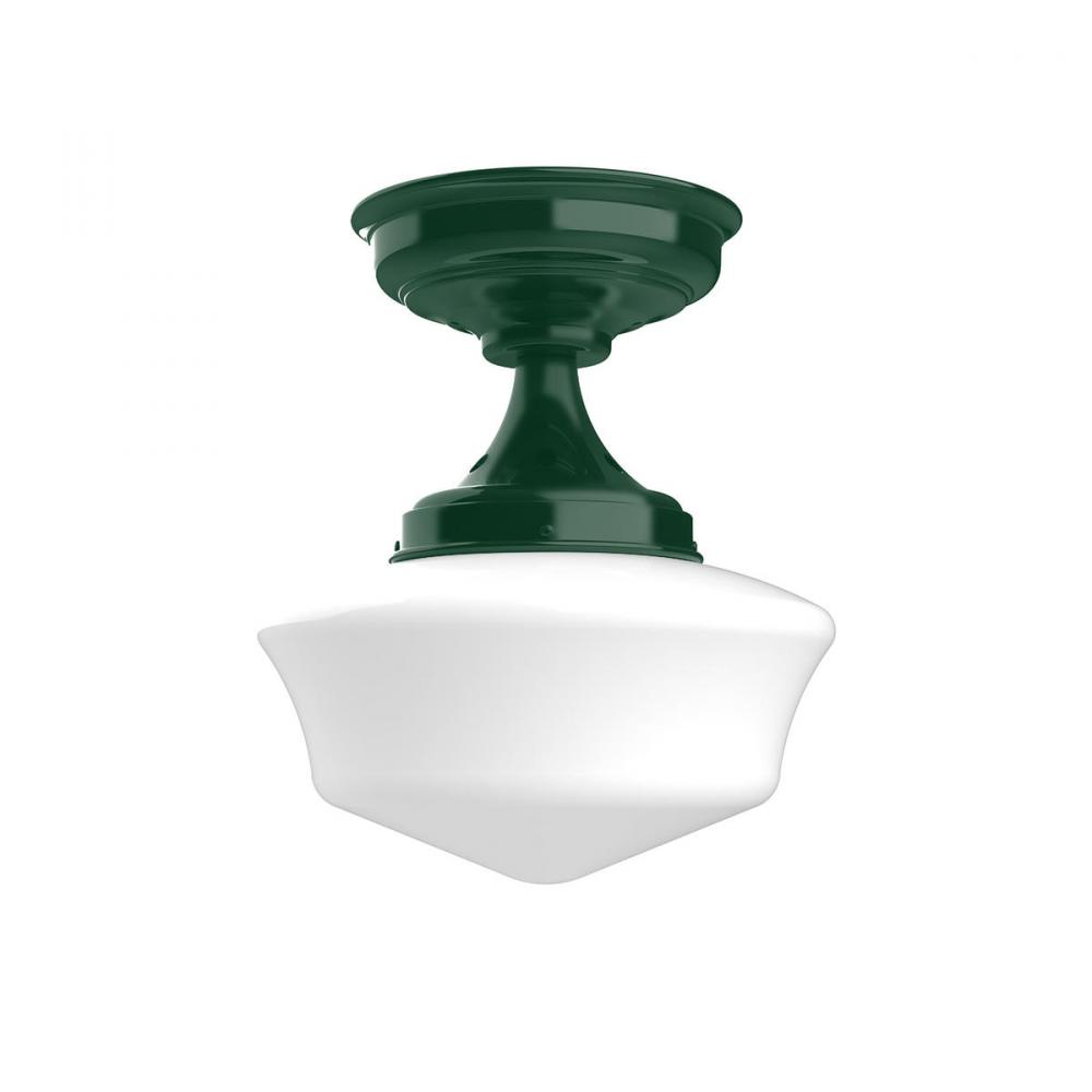 12" Schoolhouse glass, flush mount ceiling light, Forest Green