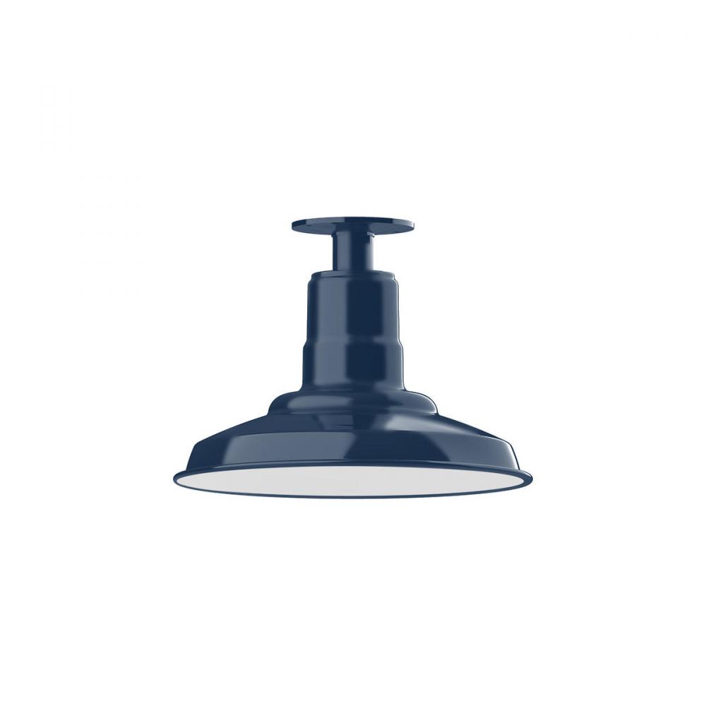 12" Warehouse shade, flush mount ceiling light with clear glass and cast guard, Navy