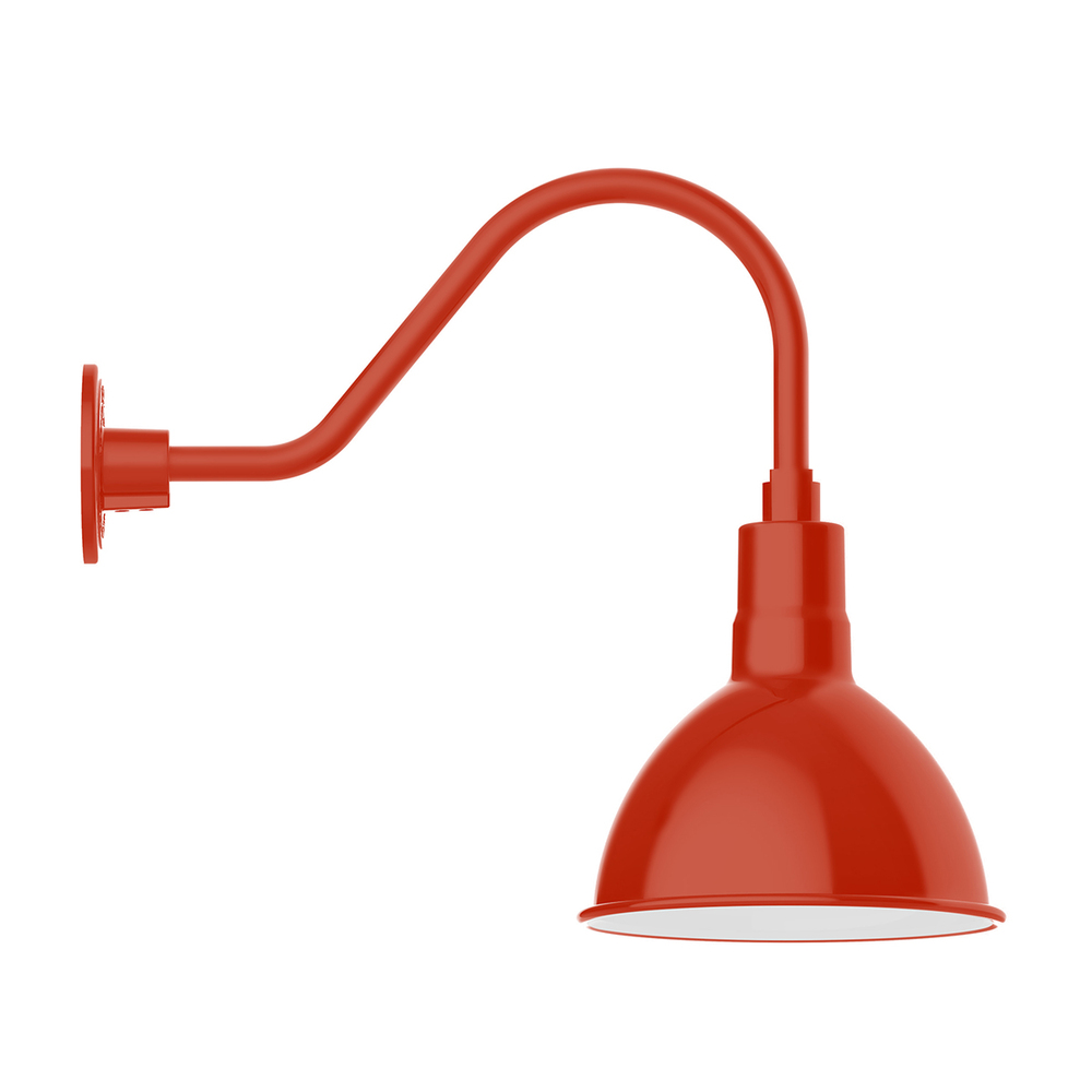 10" Deep Bowl shade, gooseneck wall mount, Vermillion
