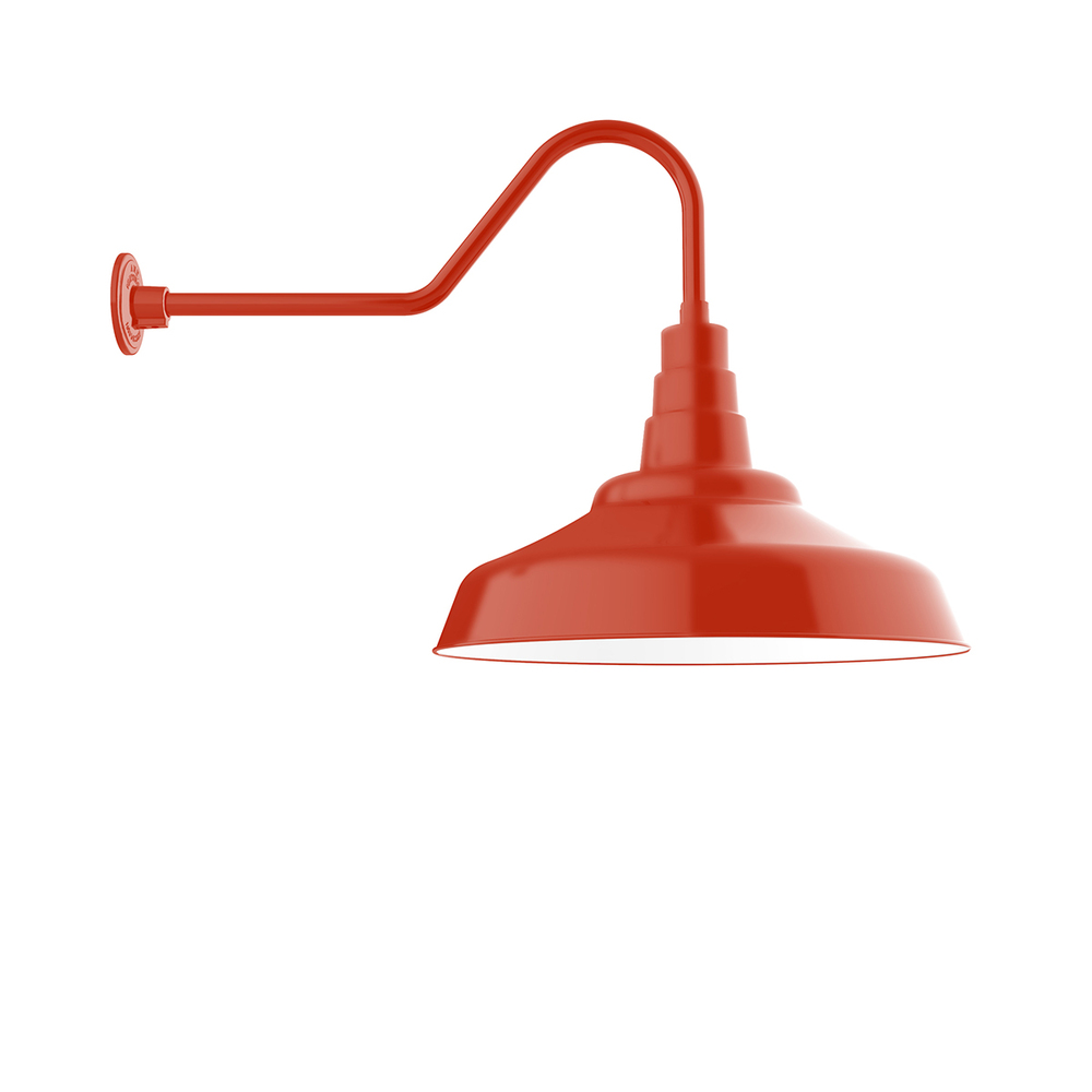 24" Warehouse shade, gooseneck wall mount, decorative canopy cover & clear glass & cast guard
