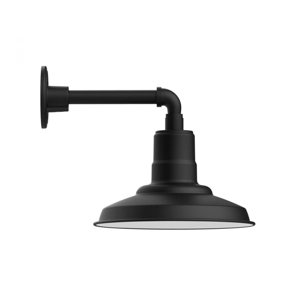 12" Warehouse shade, Straight Arm wall mount with wire grill, Black