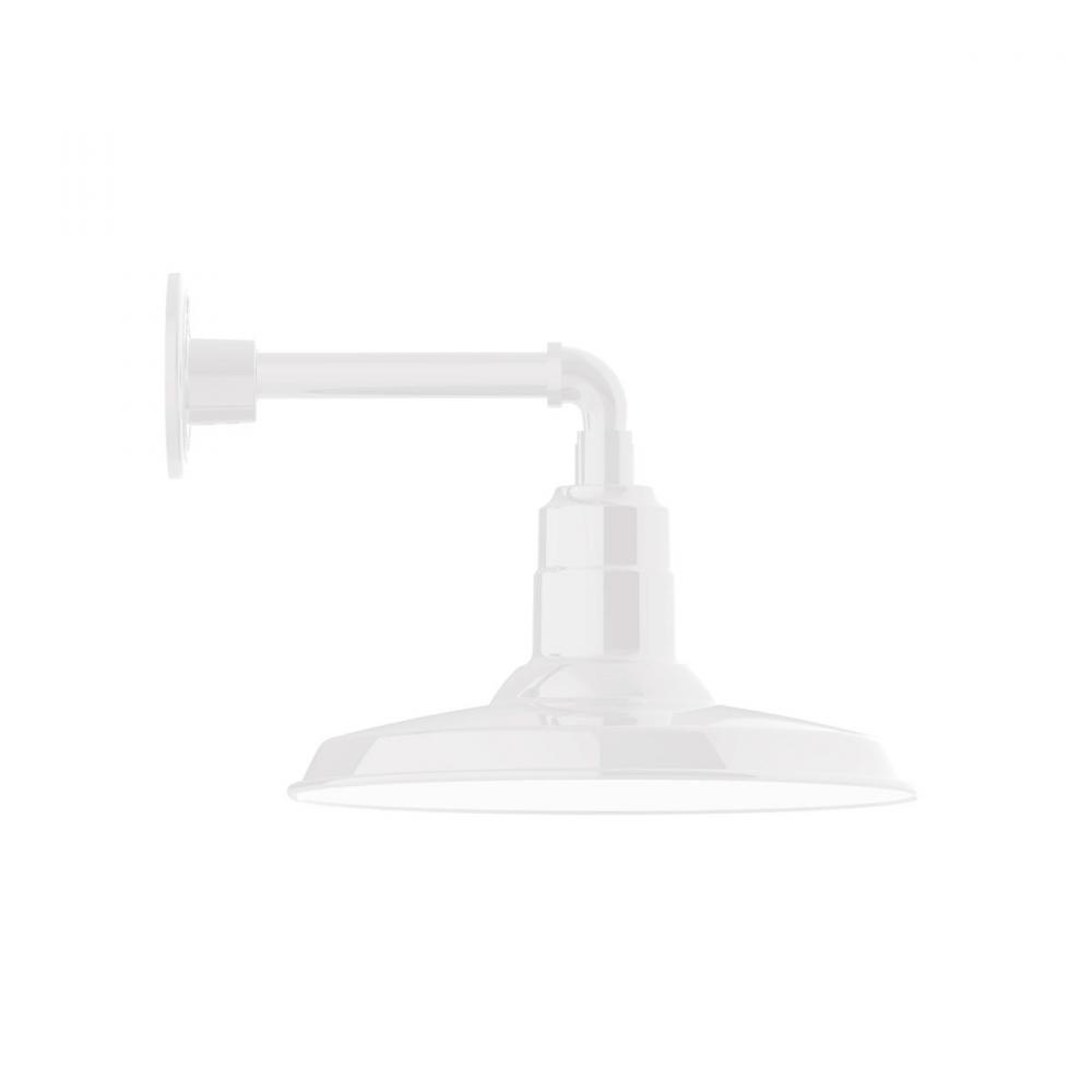 14" Warehouse shade, Straight Arm wall mount, decorative canopy cover & clear glass & cast guard