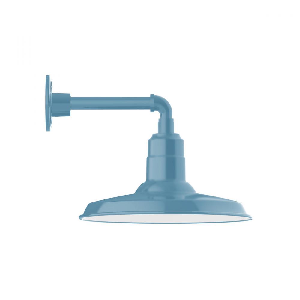 14" Warehouse shade, Straight Arm wall mount, decorative canopy cover and wire grill, Light Blue