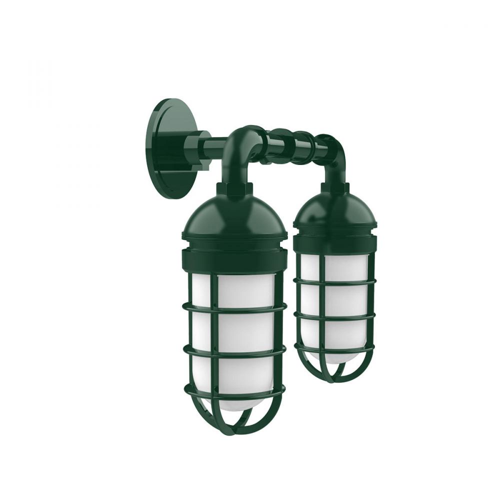 Vaportite, no shade, double wall mount with clear glass and cast guard, Forest Green