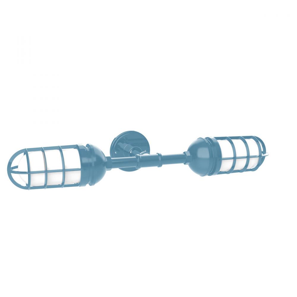 Vaportite, no shade, double wall mount with clear glass and cast guard, Light Blue