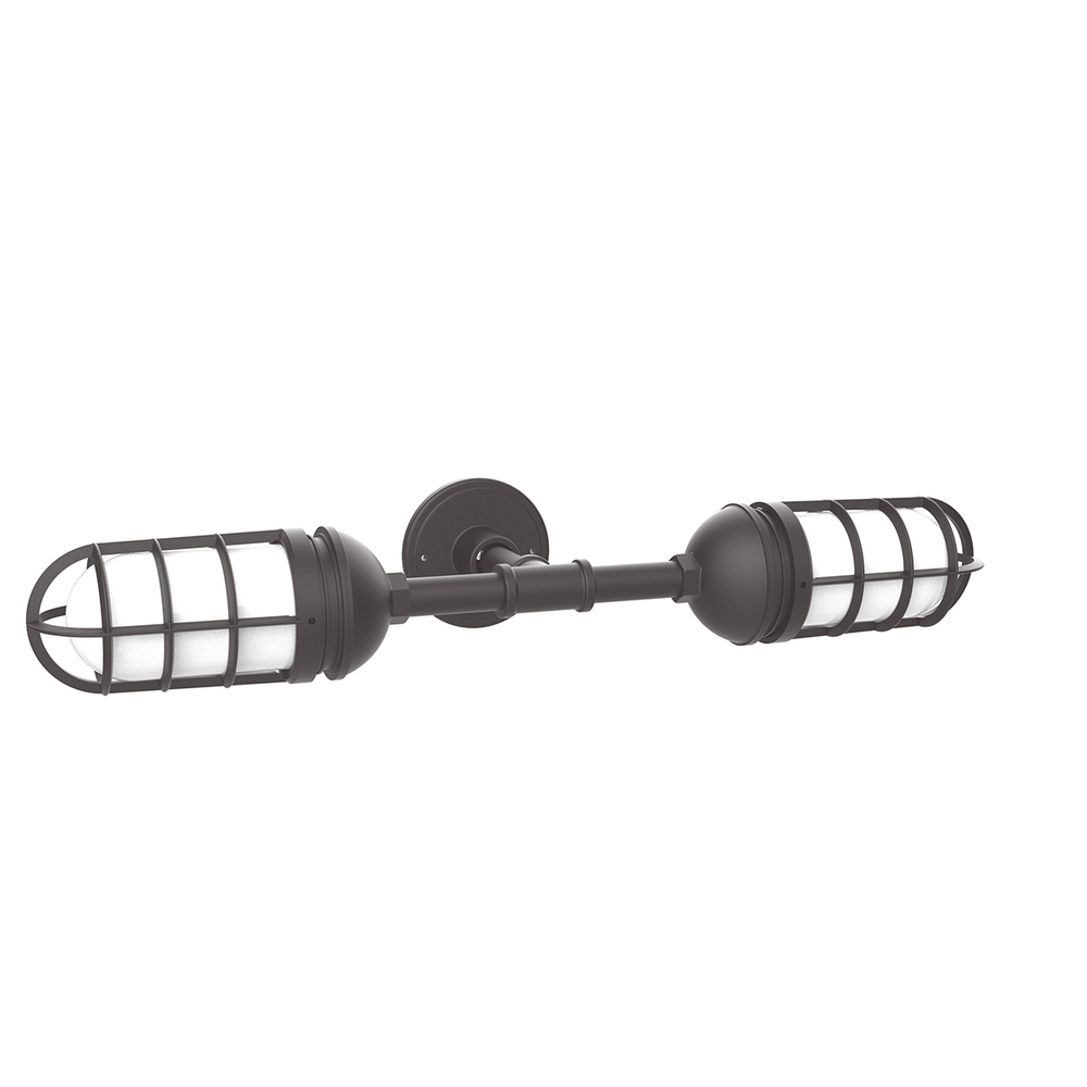 Vaportite, no shade, double wall mount with clear glass and cast guard, Bronze Matte