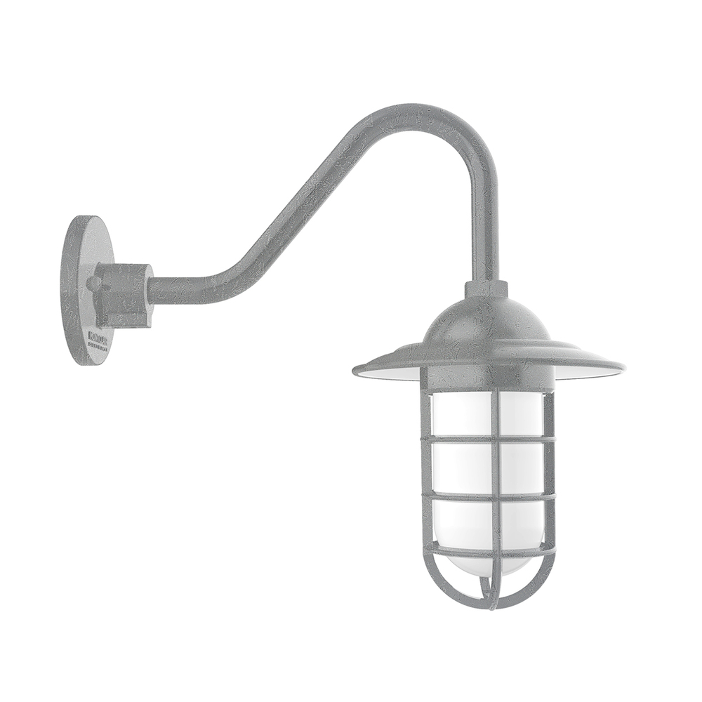 Vaportite, Style A shade, gooseneck wall mount with clear glass and cast guard, Painted Galvanized