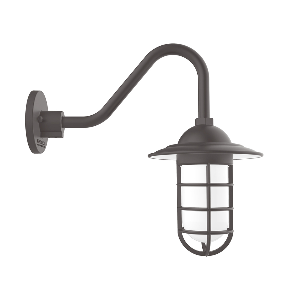Vaportite, Style A shade, gooseneck wall mount with clear glass and cast guard, Bronze Matte