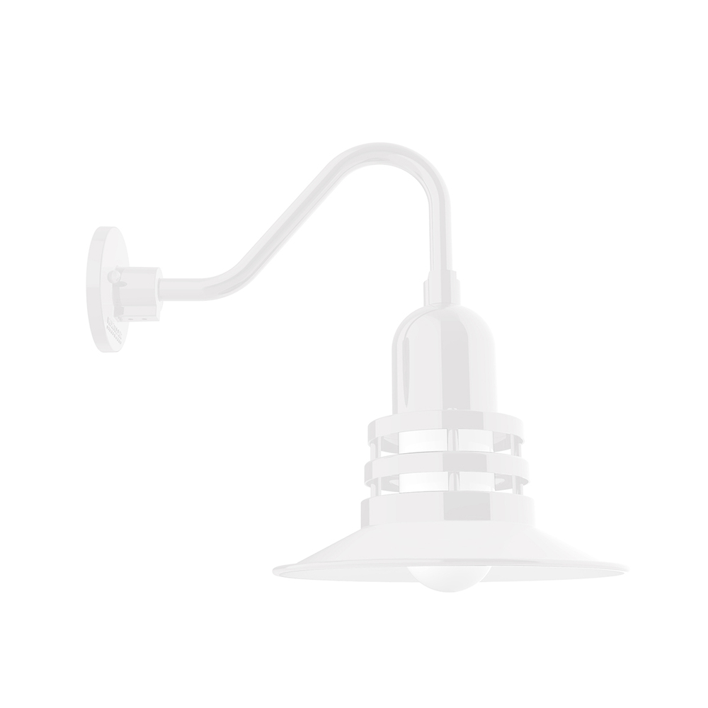 12" Atomic shade, Gooseneck wall mount, White