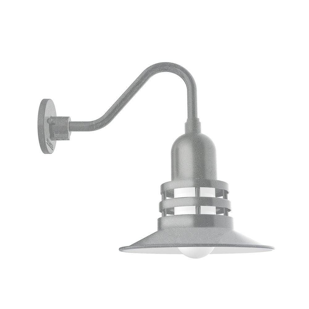 12" Atomic shade, Gooseneck wall mount, Painted Galvanized