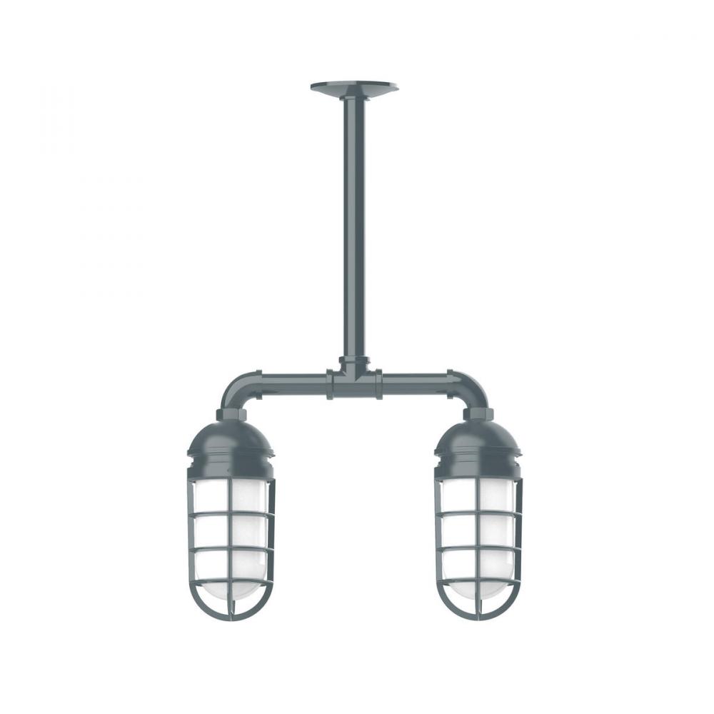 Vaportite, 2-light stem hung pendant with clear glass and cast guard, Bright Yellow