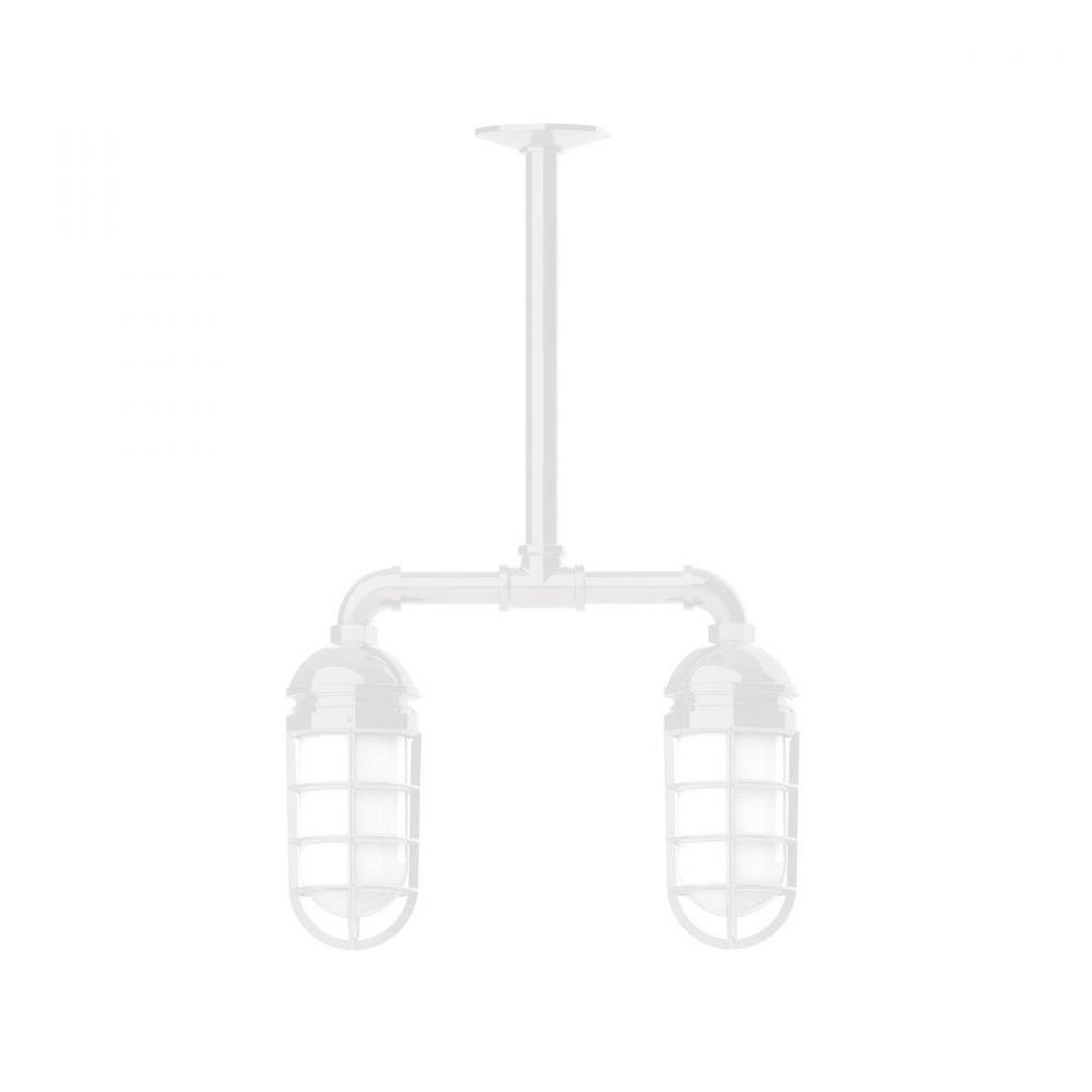 Vaportite, 2-light stem hung pendant with clear glass and cast guard, White