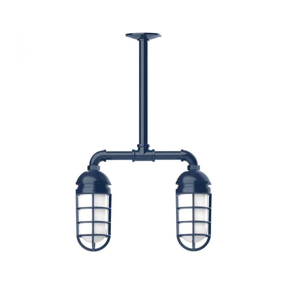 Vaportite, 2-light stem hung pendant with clear glass and cast guard, Navy