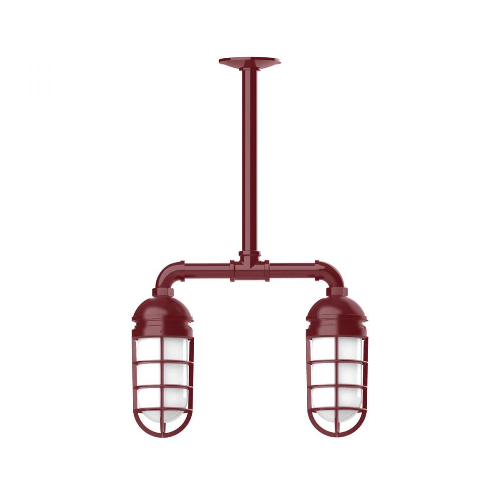 Vaportite, 2-light stem hung pendant with clear glass and cast guard, Barn Red