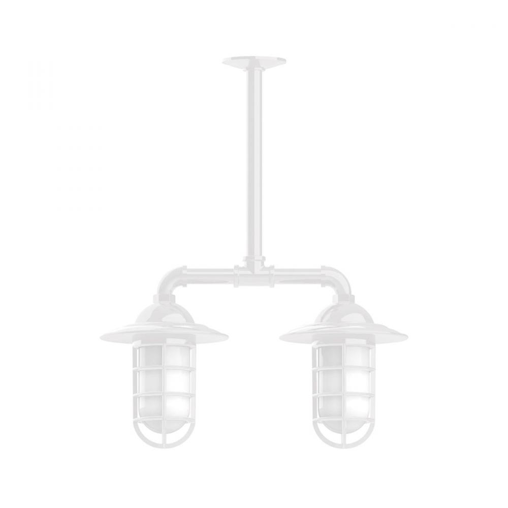 Vaportite, Style A shade, 2-light stem hung pendant with clear glass and cast guard, White