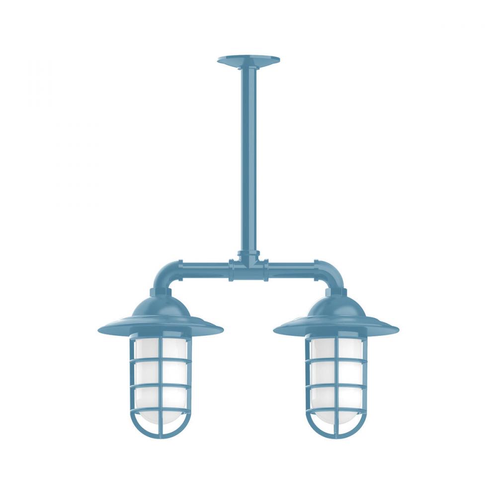 Vaportite, Style A shade, 2-light stem hung pendant with clear glass and cast guard, Light Blue