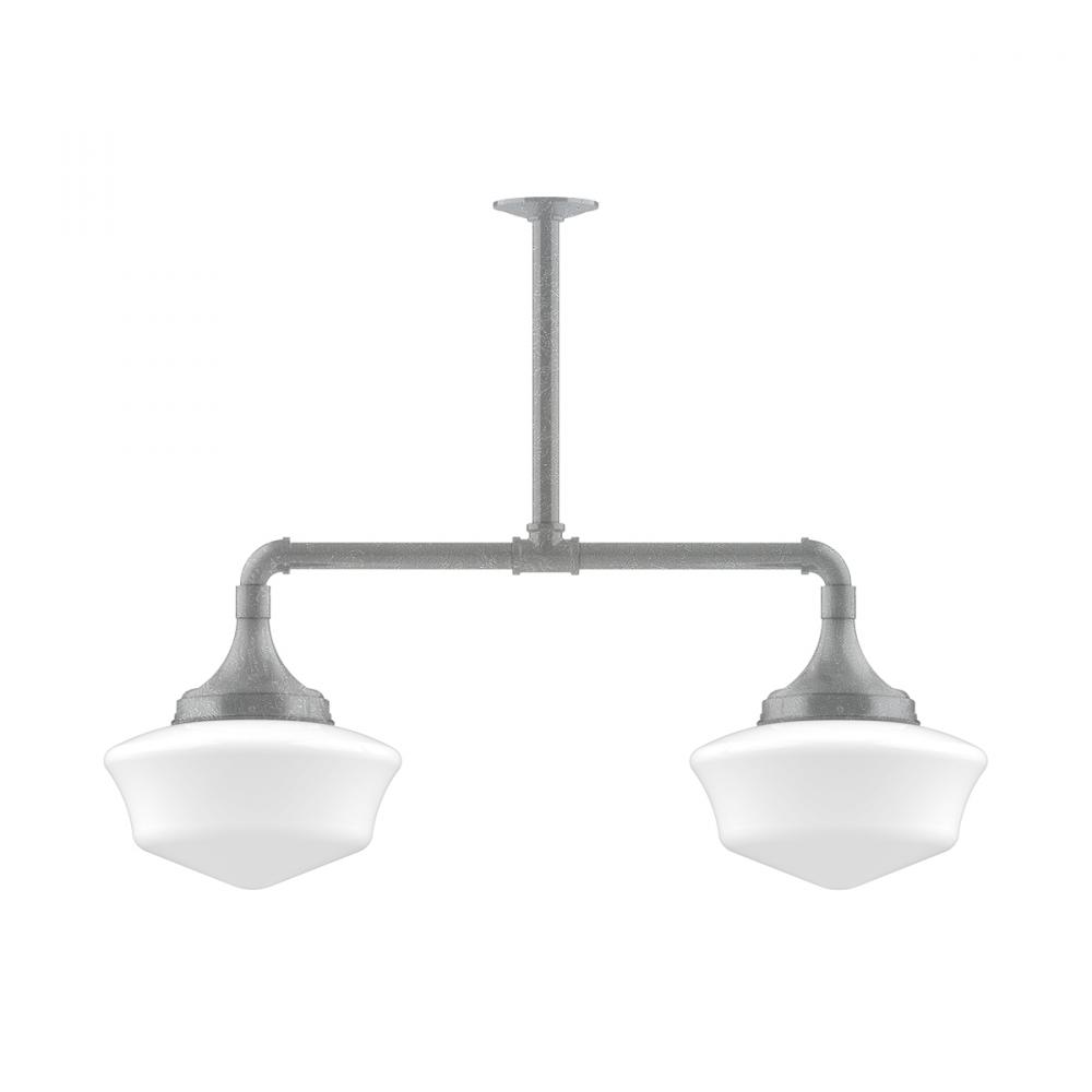 12" Schoolhouse glass, 2-light stem hung pendant, Painted Galvanized