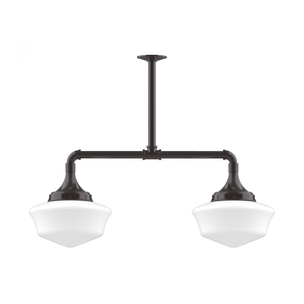 12" Schoolhouse glass, 2-light stem hung pendant, Architectural Bronze