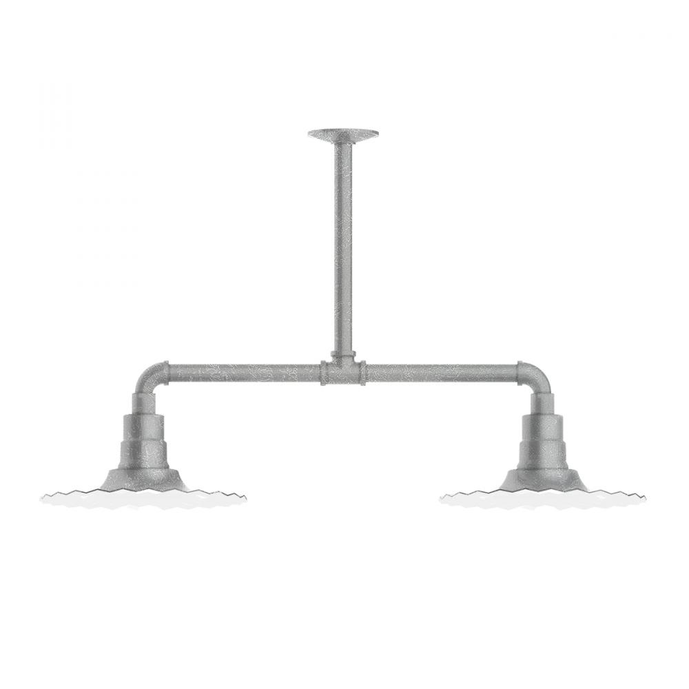12" Radial shade, 2-light stem hung pendant, Painted Galvanized