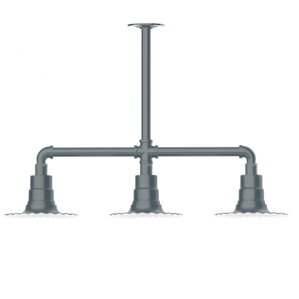 8" Radial shade, 3-light stem hung pendant, Bronze Matte