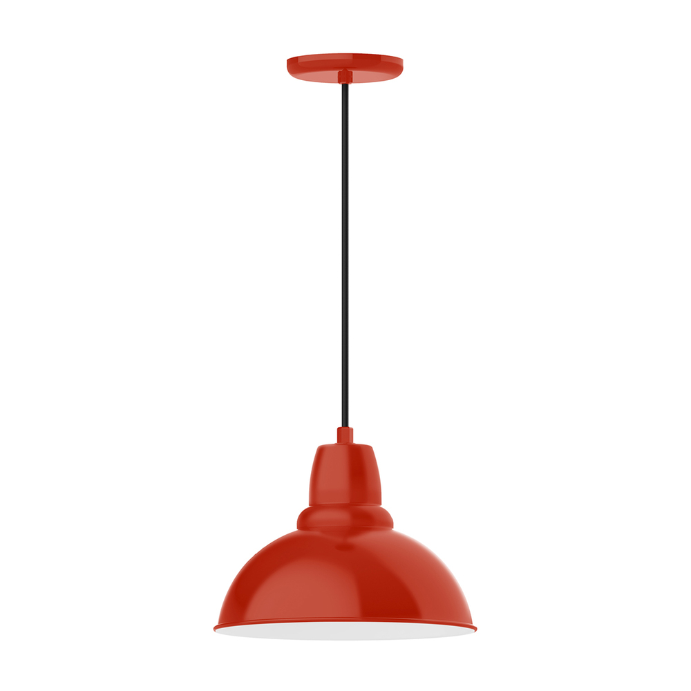 12" Cafe shade, pendant with black cord and canopy, Vermillion