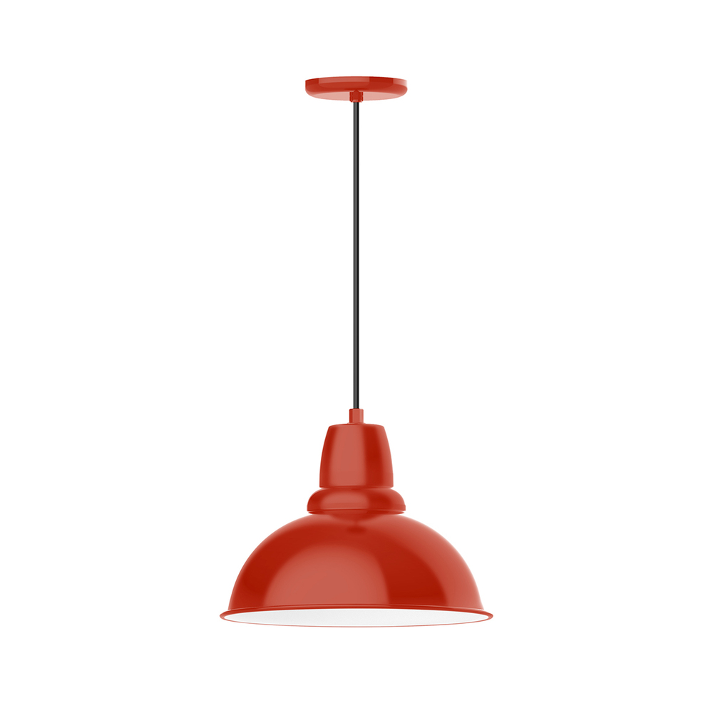 14" Cafe shade, pendant with black cord and canopy, Vermillion