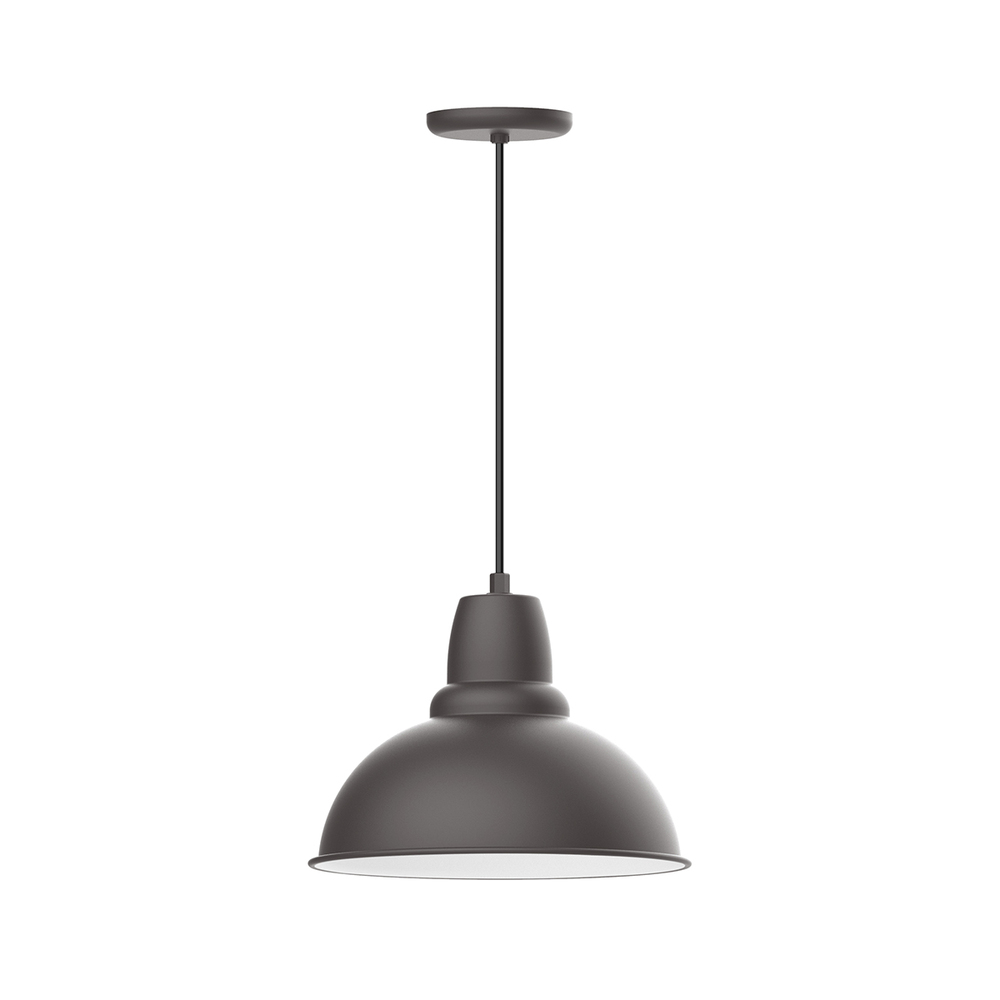 14" Cafe shade, pendant with white cord and canopy, Bronze Matte