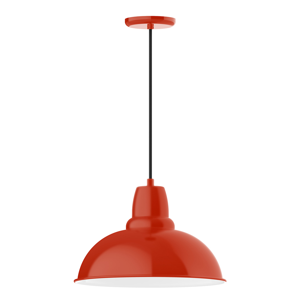 16" Cafe shade, pendant with white cord and canopy, Vermillion