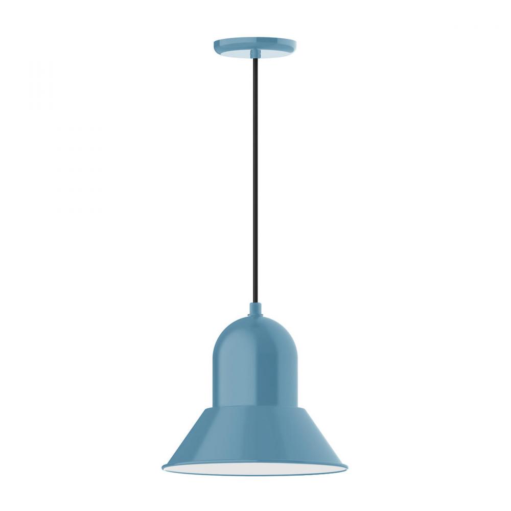 12" Prima shade, pendant with polished copper fabric cord and canopy, Light Blue