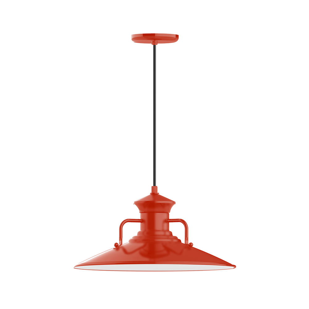 18" Homestead shade, pendant with black cord and canopy, Vermillion