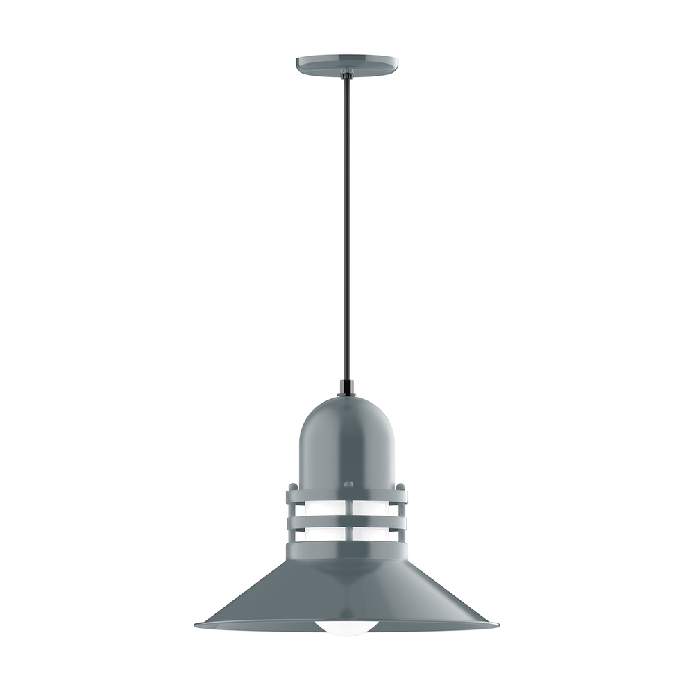 16" Atomic shade, pendant with Gray and Yellow Dot Fabric Cord and canopy, Slate Gray