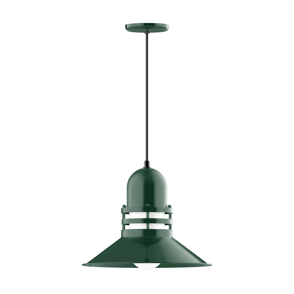 16" Atomic shade, pendant with Gray and Yellow Dot Fabric Cord and canopy, Forest Green