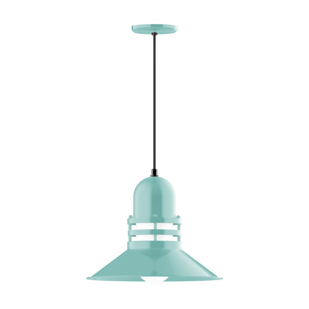 16" Atomic shade, pendant with Gray and Yellow Dot Fabric Cord and canopy, Sea Green