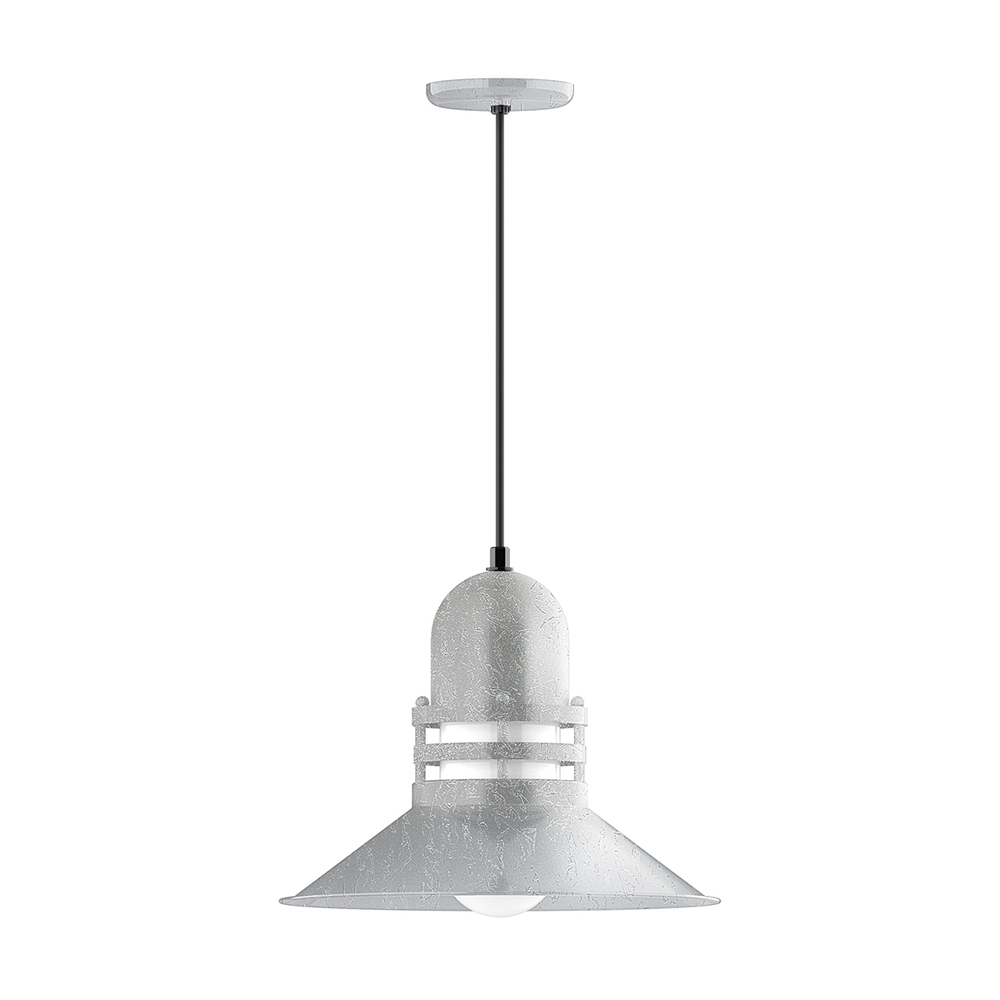 16" Atomic shade, pendant with Gray and Yellow Dot Fabric Cord and canopy, Painted Galvanized