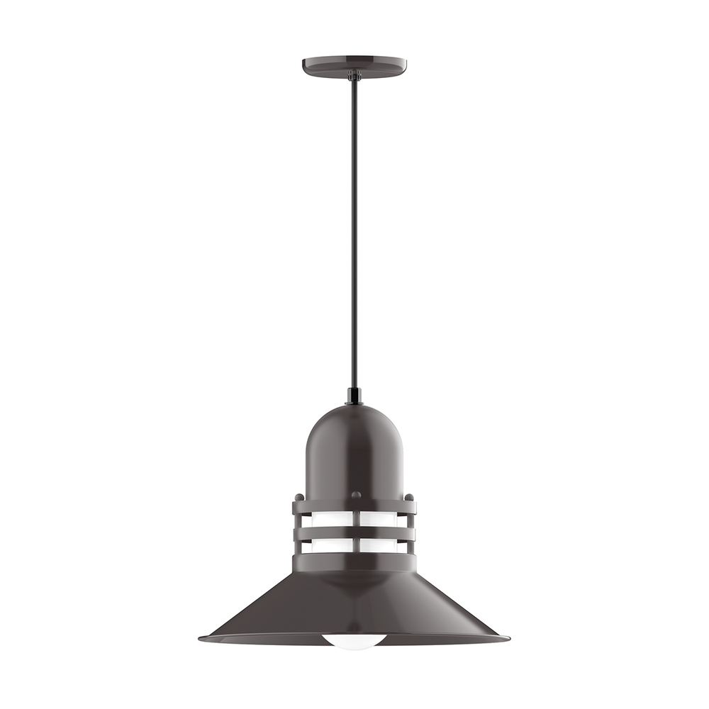 16" Atomic shade, pendant with Gray and Yellow Dot Fabric Cord and canopy, Architectural Bronze