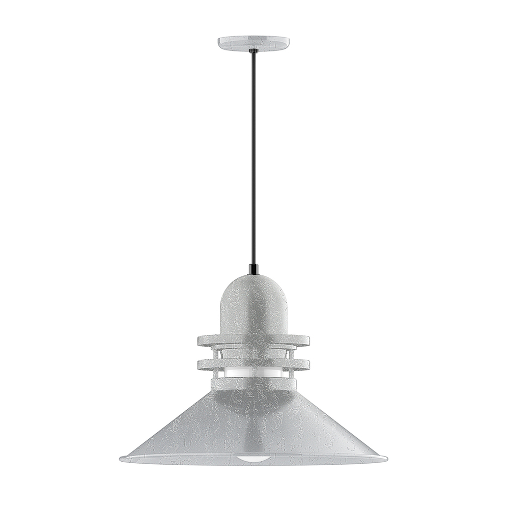 20" Atomic shade, pendant with white cord and canopy, Frosted Glass, Painted Galvanized
