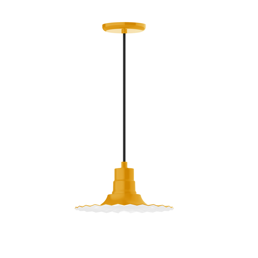 12" Radial shade, pendant with black cord and canopy, Bright Yellow
