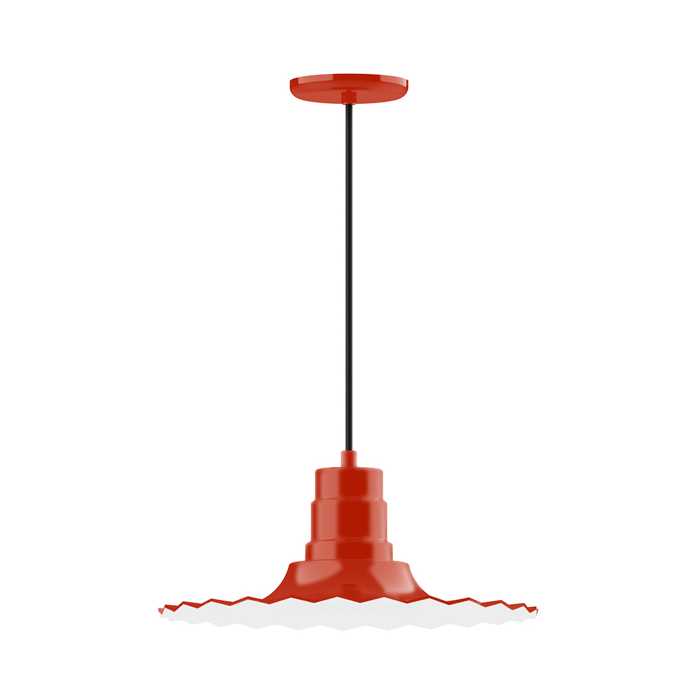 16" Radial shade, pendant with black cord and canopy, Vermillion