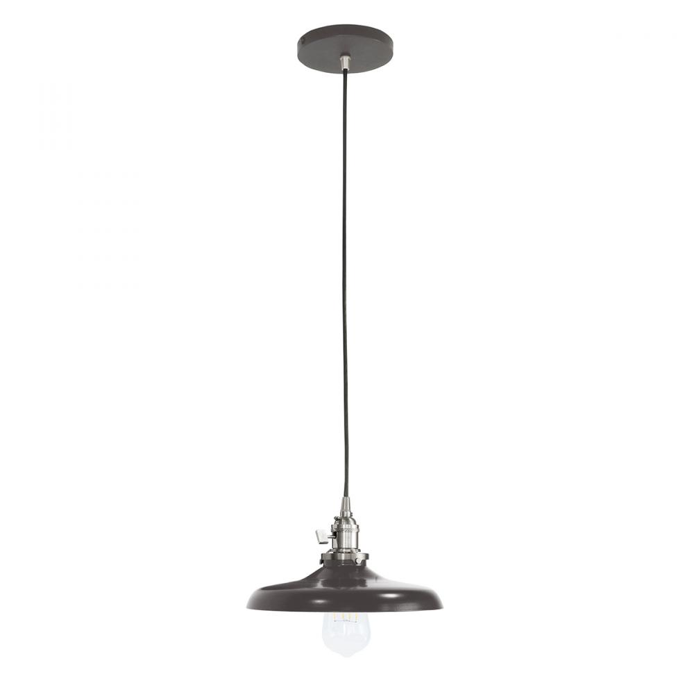 10" Uno Pendant, white cord with canopy, Architectural Bronze with Brushed Nickel Hardware
