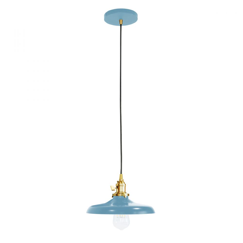 10" Uno Pendant, white cord with canopy, Light Blue with Brushed Brass Hardware