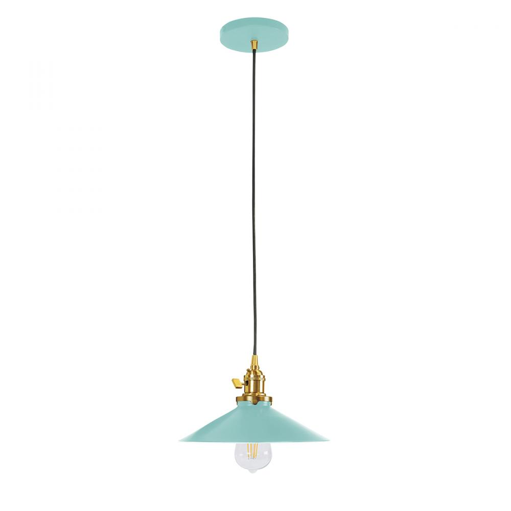 10" Uno Pendant, white cord with canopy, Sea Green with Brushed Brass Hardware