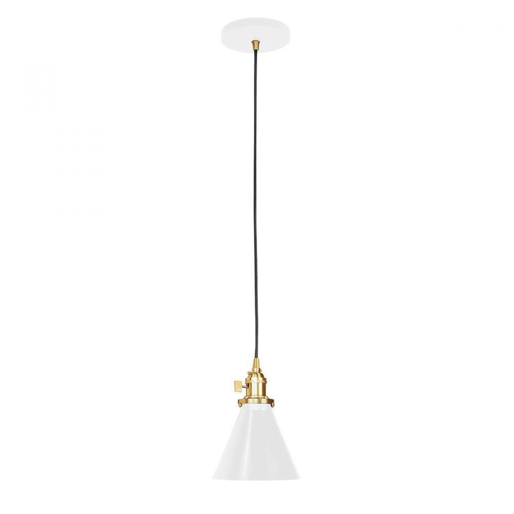 6" Uno Pendant, white cord with canopy, White with Brushed Brass Hardware