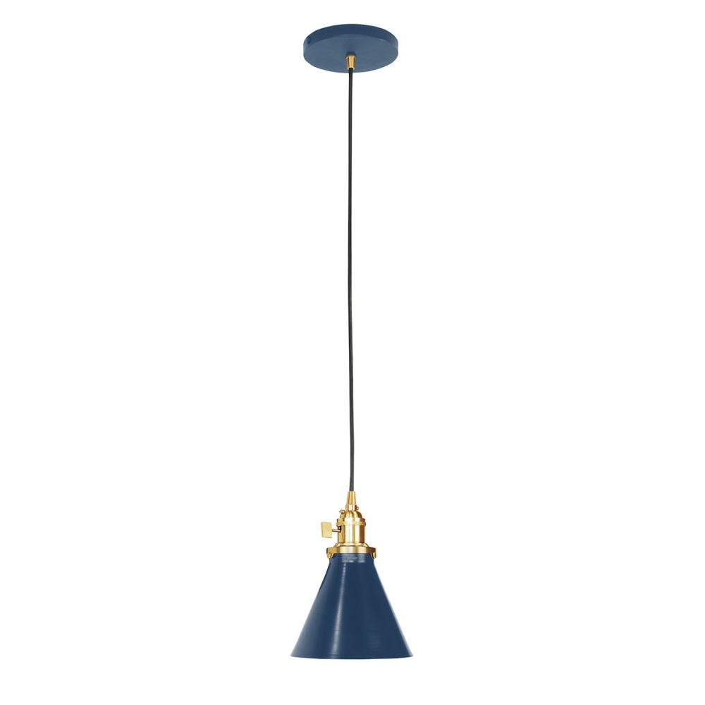 6" Uno Pendant, white cord with canopy, Navy with Brushed Brass Hardware