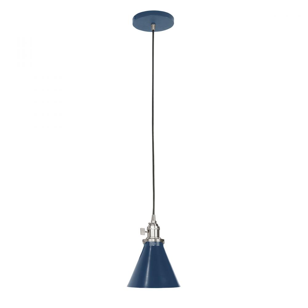 6" Uno Pendant, white cord with canopy, Navy with Brushed Nickel Hardware